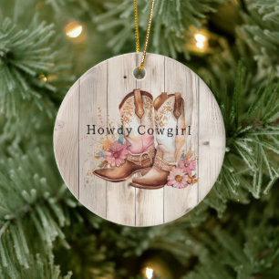 Décoration En Céramique Bottes florales de cowgirl ivoire Faux bois Person