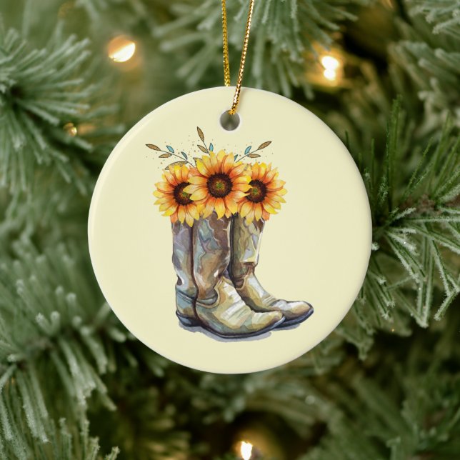 Décoration En Céramique Bottes rustiques Cowboy avec tournesol (Arbre)