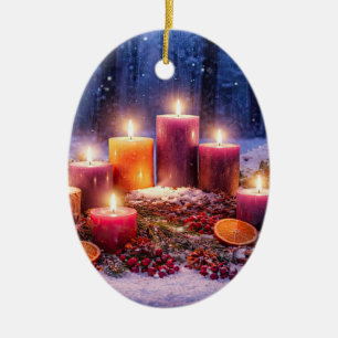 Décoration En Céramique Bougies jolies du solstice d'hiver dans la neige
