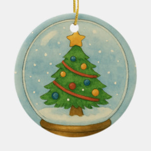 Décoration En Céramique Boule à neige avec sapin de Noël en aquarelle hive