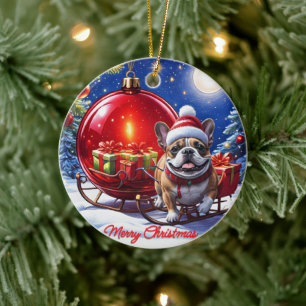 Décoration En Céramique Boule de Noël Bouledogue français Noël