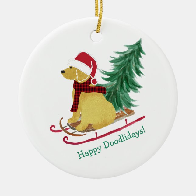 Décoration En Céramique Boule de Noël Goldendoodle personnalisée (Devant)