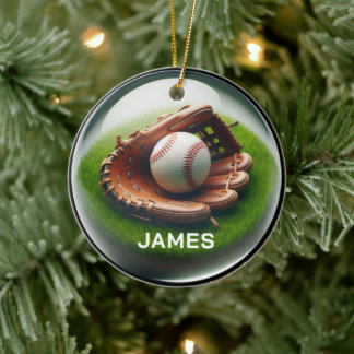 Décoration En Céramique Boule de Noël personnalisée Baseball en faux verre