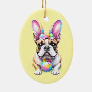 Décoration En Céramique Bouledogue français Bunny Pâques Bulldogge