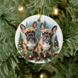 Décoration En Céramique Bouledogue français  Couronne de Noël Bouledogue