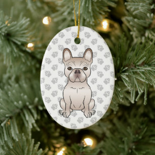 Décoration En Céramique Bouledogue français crème / Chien Frenchie & Texte