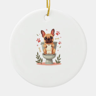 Décoration En Céramique Bouledogue français en colère vintage tenant du pa