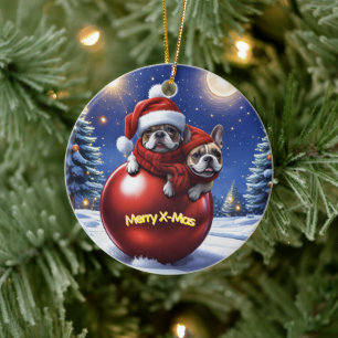 Décoration En Céramique Bouledogue français Noël French Bullog