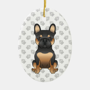 Décoration En Céramique Bouledogue français noir et fauve / Frenchie Chien