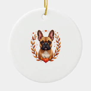 Décoration En Céramique Bouledogue français vintage avec couronne de feuil