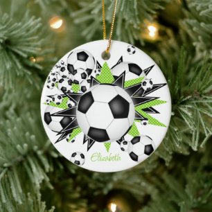 Décoration En Céramique boules de football avec mais vert noir étoiles fil