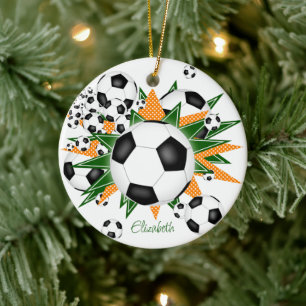 Décoration En Céramique boules de football vert orange étoiles filles spor