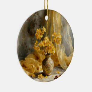 Décoration En Céramique Bouquet de fleurs jaune doré chaud nature morte
