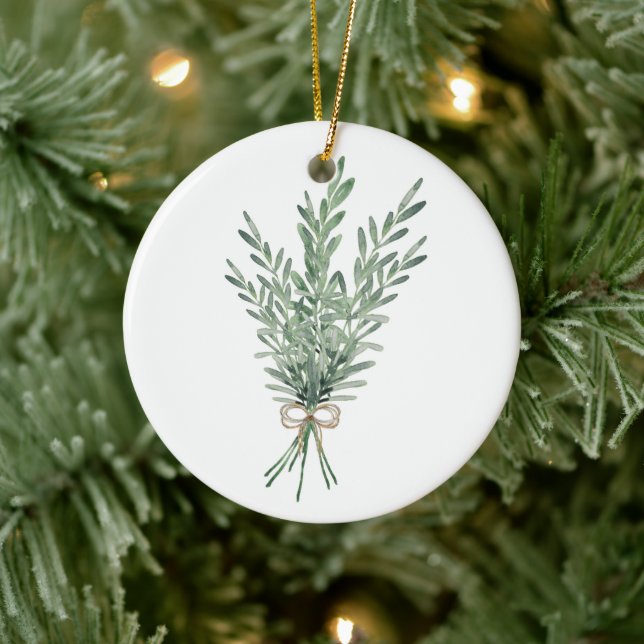 Décoration En Céramique Bouquet de romarin d'aquarelle avec bec de jute (Arbre)