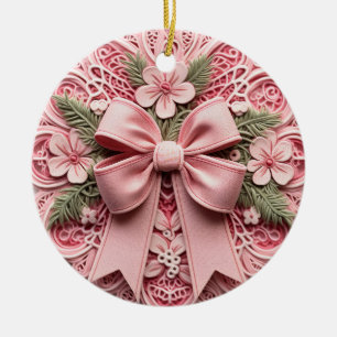 Décoration En Céramique Bow dentelle rose orné