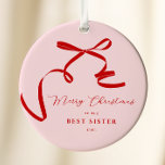 Décoration En Céramique Bow moderne rose<br><div class="desc">Carte de Noël Joyeux Rouge rose pour soeurs ou collègues.</div>