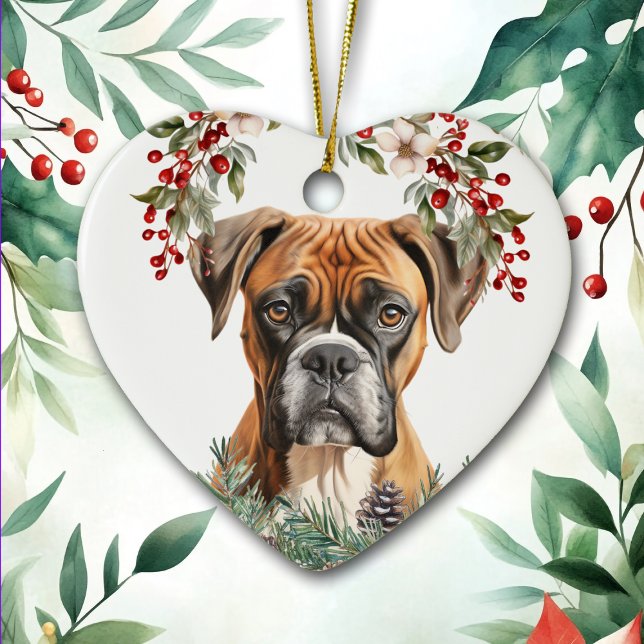 Décoration En Céramique Boxer Chien Holly Wreath Noël (Créateur téléchargé)
