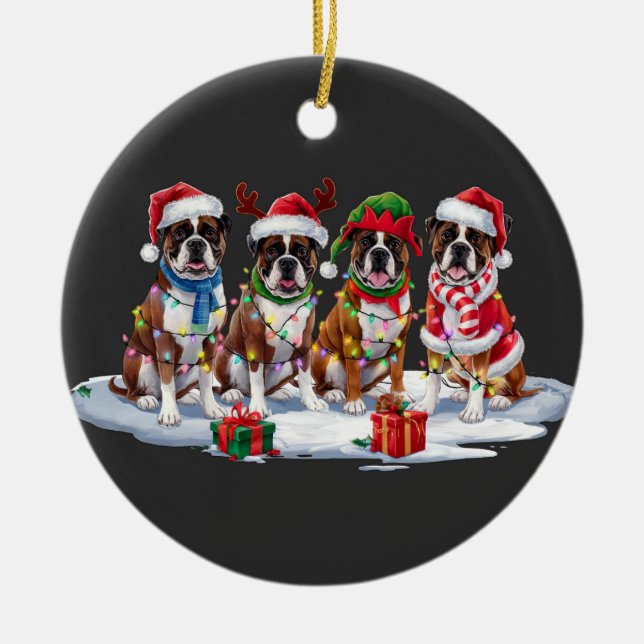 Décoration En Céramique Boxer chien Santa chapeau bois luge de Noël (Devant)