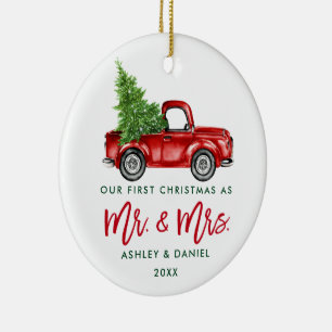 Décoration En Céramique Bracelet Script First Christmas Red Truck PHOTO Re