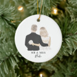 Décoration En Céramique Bride and Groom Illustration Ceramic Ornament<br><div class="desc">This ornament features a cute illustration of bride & groom. For more advanced customisation of this design,  e.g. changing layout,  font or text size please click the "CUSTOMIZE" button above. Please contact me for any questions!</div>