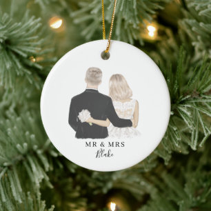Décoration En Céramique Bride and Groom Illustration Ceramic Ornament