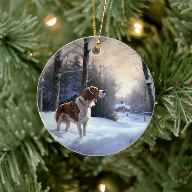 Décoration En Céramique Brittany Spaniel Laissez Neige Noël (Arbre)