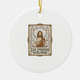 Décoration En Céramique Broderie Jésus Travail à l'aiguille Jésus Broderie