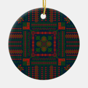 Décoration En Céramique Broderie palestinienne Tatreez rouge vert 5 Motif