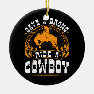Décoration En Céramique Bronc Riding Ride a Cowboy Bucse Rodeo de cheval