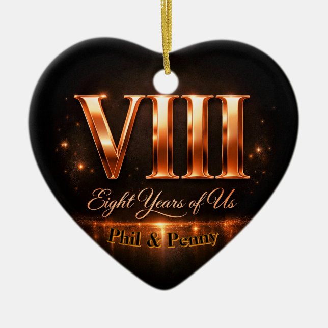 Décoration En Céramique Bronze 8th Anniversary Heart-Shape Custom Ornament (Devant)