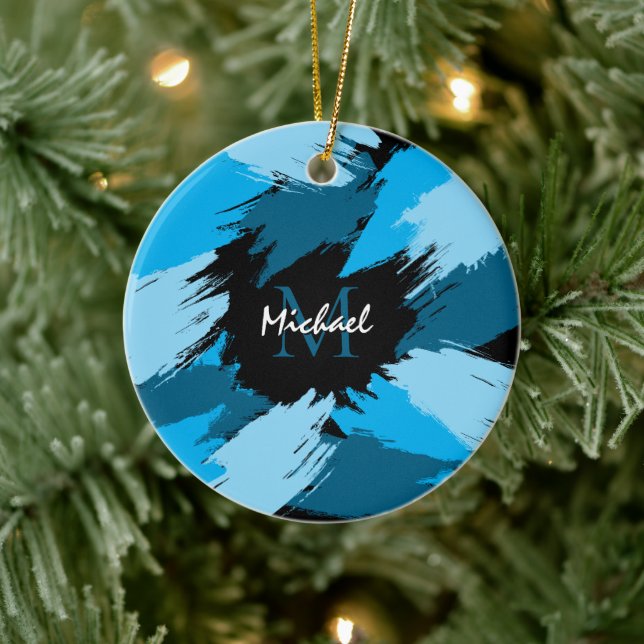 Décoration En Céramique Brosse nuances de nom bleu avec monogramme (Arbre)