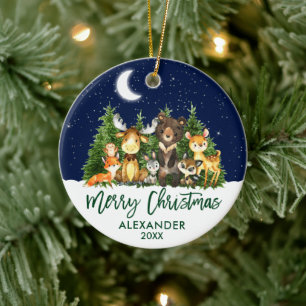 Décoration En Céramique Brosse Script Noël Bois Forêt Animaux