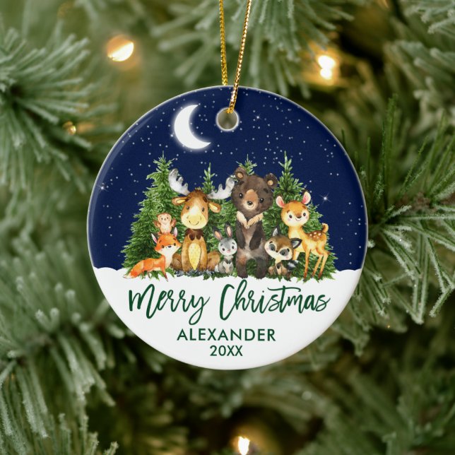 Décoration En Céramique Brosse Script Noël Bois Forêt Animaux (Arbre)