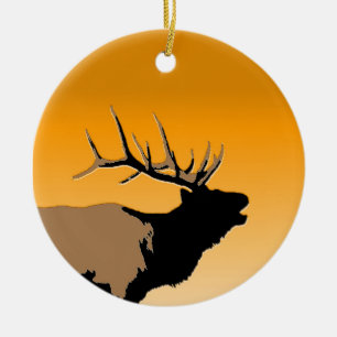 Décoration En Céramique Brouillonnant Bull Elk au coucher du soleil Art or