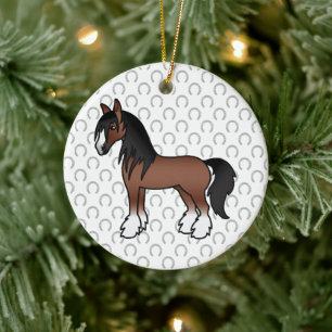 Décoration En Céramique Brown Gypsy Vanner Clydesdale Shire Cartoon Horse