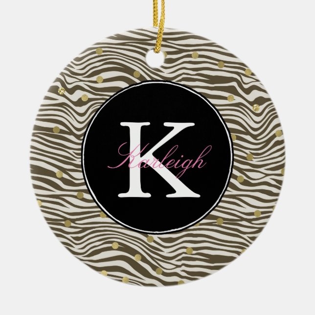 Décoration En Céramique Brown Zebra Print Gold Confetti Monogramme (Devant)
