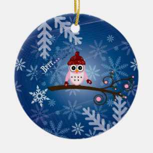 Décoration En Céramique Brrr...Chouette rose, conception de flocon de neig