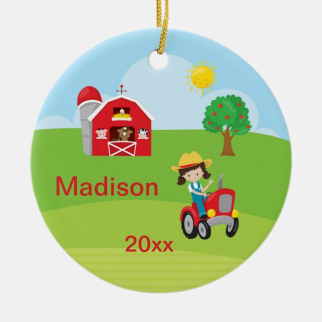 Décoration En Céramique Brun heureux d'animaux de tracteur de grange de (Devant)