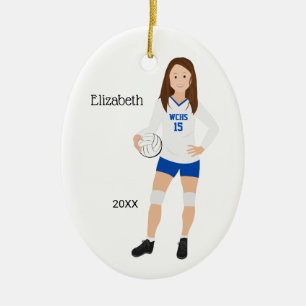 Décoration En Céramique Brunette Bleue et blanche, fille de volley-ball