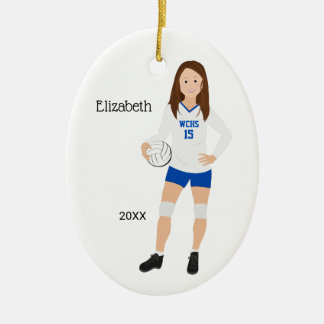 Décoration En Céramique Brunette Bleue et blanche, fille de volley-ball