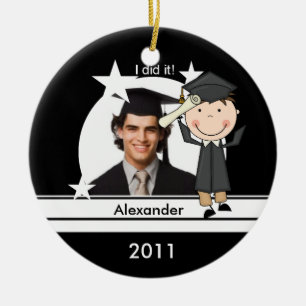 Décoration En Céramique Brunette Boy Diplômé Customisé Photo Keepsaké