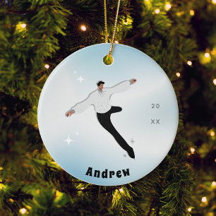 Décoration En Céramique Brunette Boy Figure Patinage sur glace Nom et anné