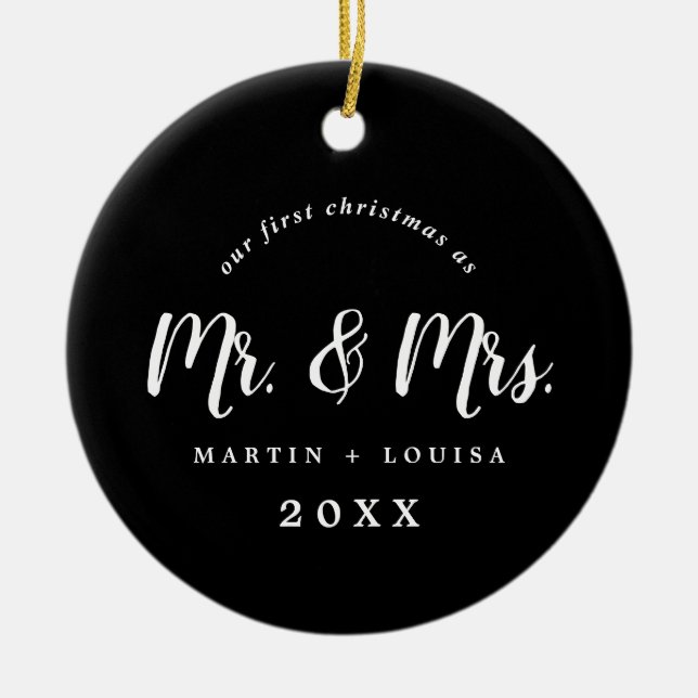 Décoration En Céramique Brushed Newlywed First Christmas Wedding Photo (Devant)