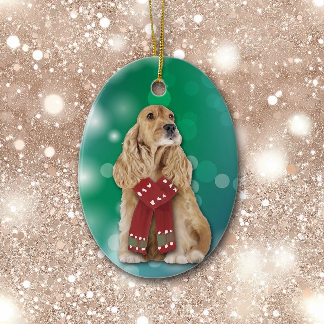 Décoration En Céramique Buff Cocker Spaniel Chien Bokeh Noël (Créateur téléchargé)