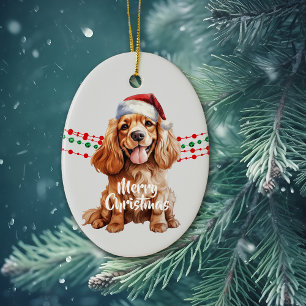 Décoration En Céramique Buff Cocker Spaniel Santa Hat Perles de vacances