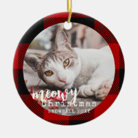 Buffalo Plaid Cat Meowy Christmas Photo