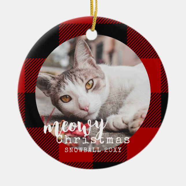Décoration En Céramique Buffalo Plaid Cat Meowy Christmas Photo (Devant)