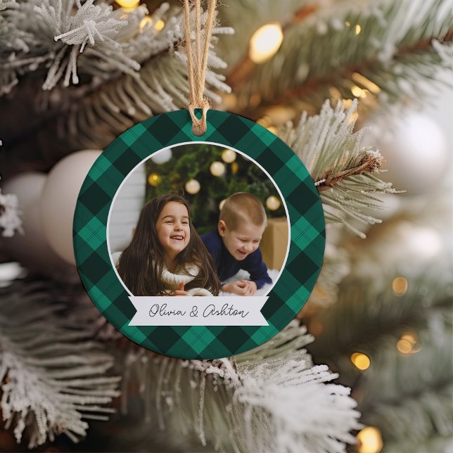 Décoration En Céramique Buffalo Plaid double face photo personnalisée (Créateur téléchargé)