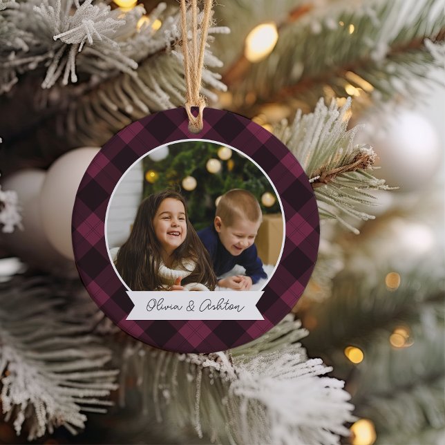 Décoration En Céramique Buffalo Plaid double face photo personnalisée (Créateur téléchargé)