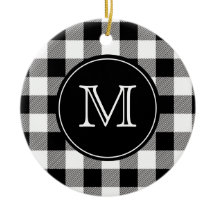Buffalo Plaid Farmhouse noir et blanc Monogramme